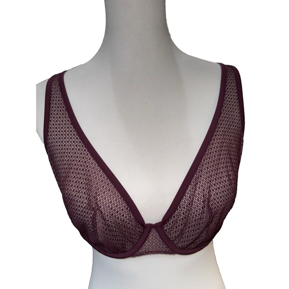 ThirdLove 36C Modern Mesh Unlined Scoop Bra Burgundy Underwire Breathable Sexy - Picture 2 of 8